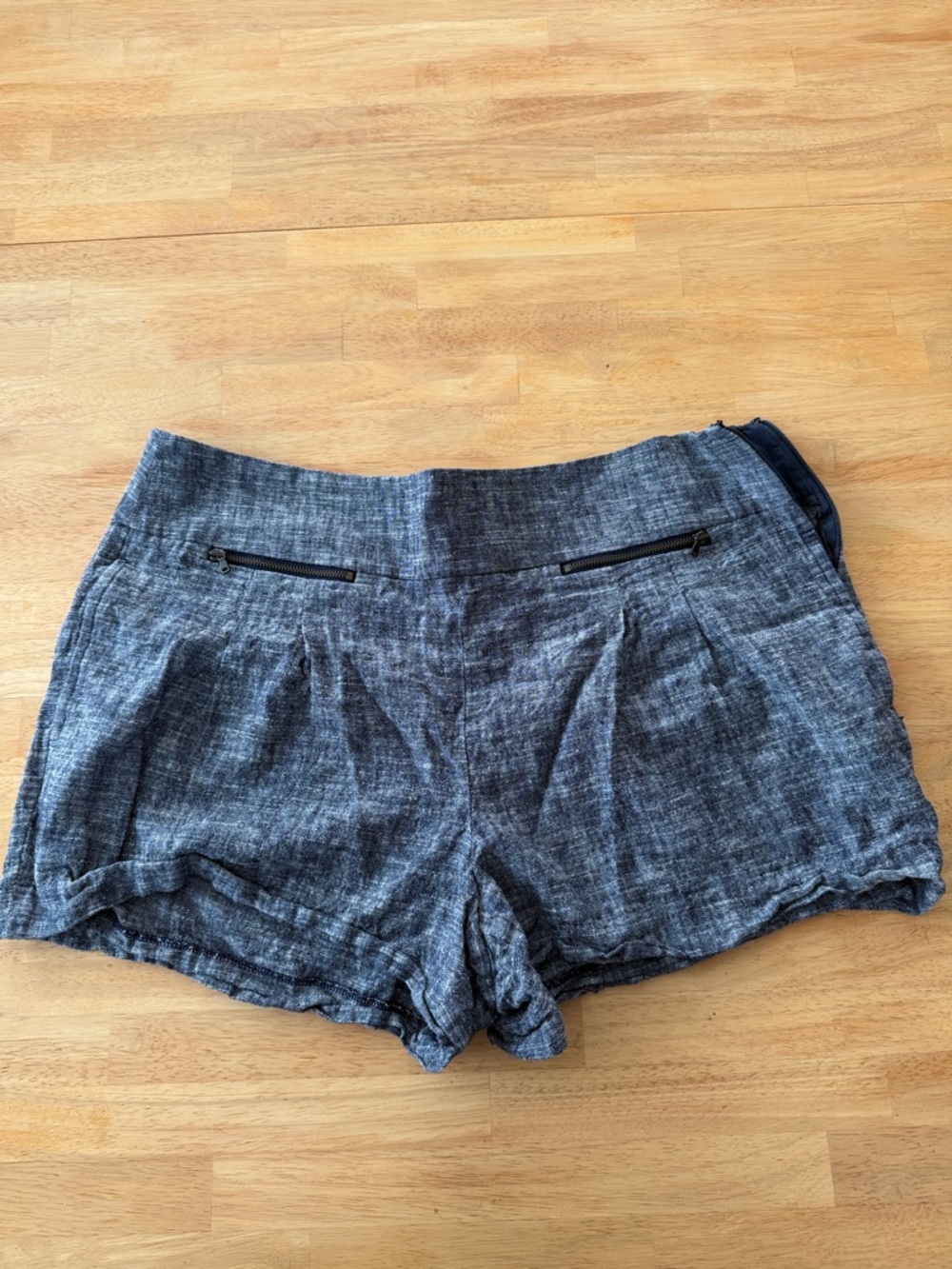 LOFT Heathered Navy High-Waist Pleated Shorts
